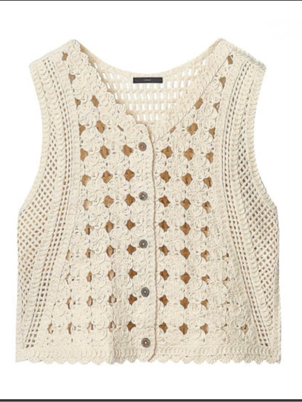Crochet Button-Front Vest in Cream